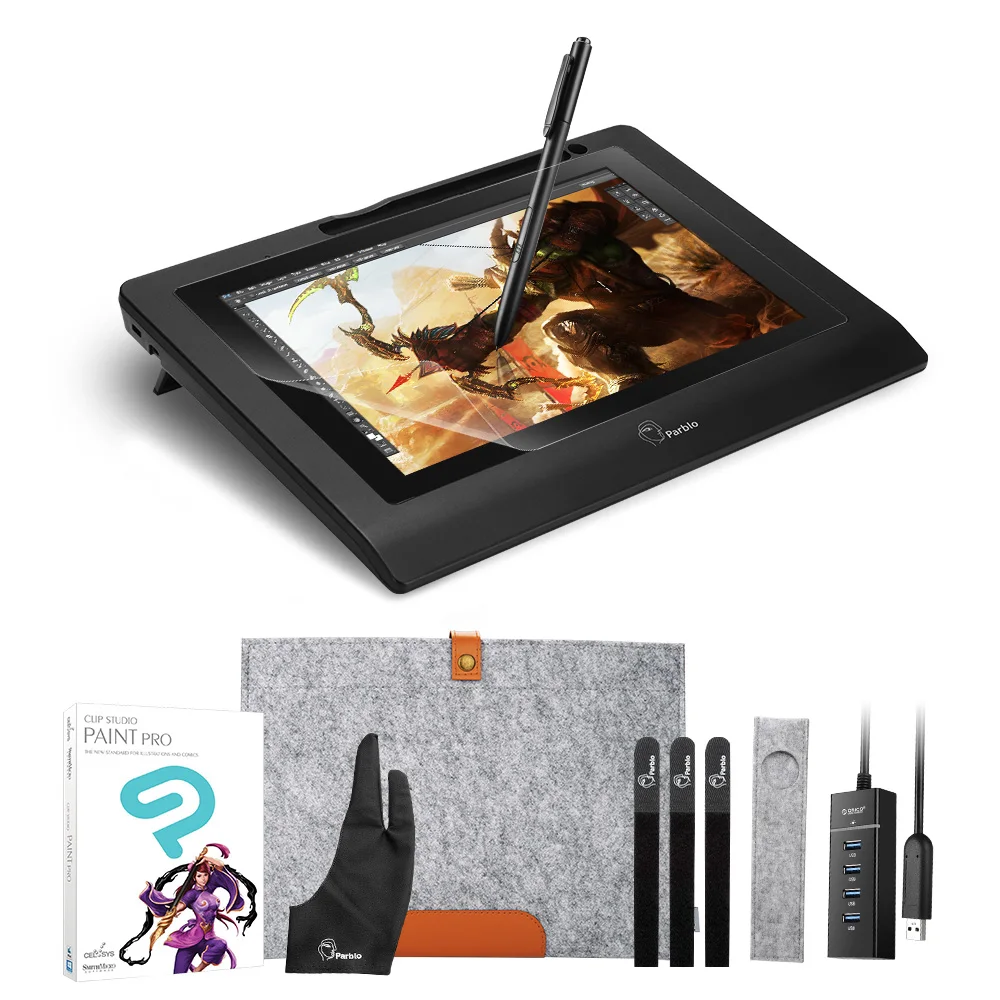 

Parblo Coast10 10.1" Graphic Monitor With Battery-Free Pen +CLIP STUDIO PAINT PRO (Manga Studio) +4ports USB3.0 Hub+ Glove