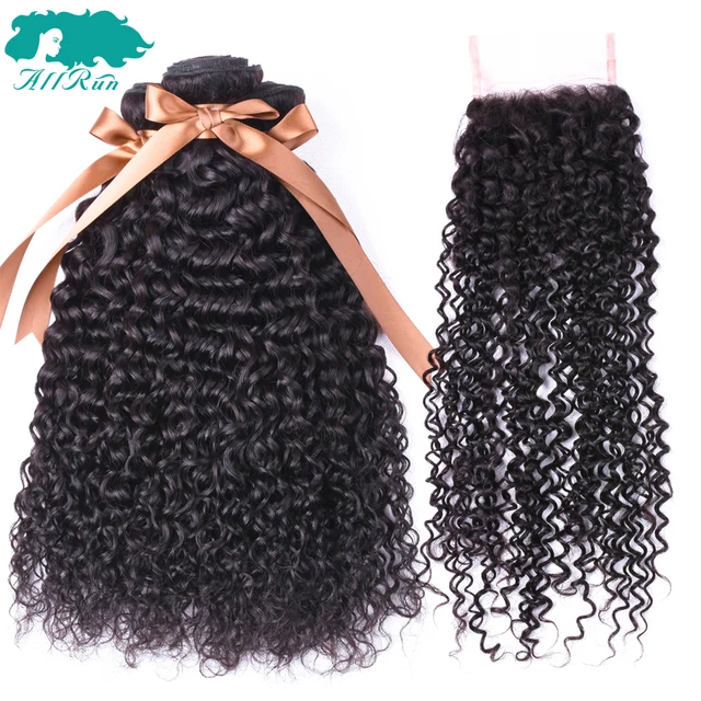 Best Offers Indian 100% Human Hair Kinky Curly 3 Bundles With Lace Closure Non Remy Hair Extensions Natural Color Allrun Hair Extensions Best Offers Indian 100% Human Hair Kinky Curly 3 Bundles With Lace Closure Non Remy Hair Extensions Natural Color Allrun Hair Extensions