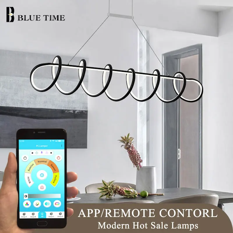 Smartphone Control Modern Led Chandelier Black&White Hanging Lamp 220V Creative Led Chandelier Lighting For Dining room Kitchen Smartphone Control Modern Led Chandelier Black&White Hanging Lamp 220V Creative Led Chandelier Lighting For Dining room Kitchen