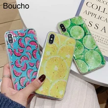 Funda de lujo con lámina brillante dorada para iPhone 8 funda de silicona sandía limón para iPhone 6 6S 7 Plus Coque X XR XS Max(China)