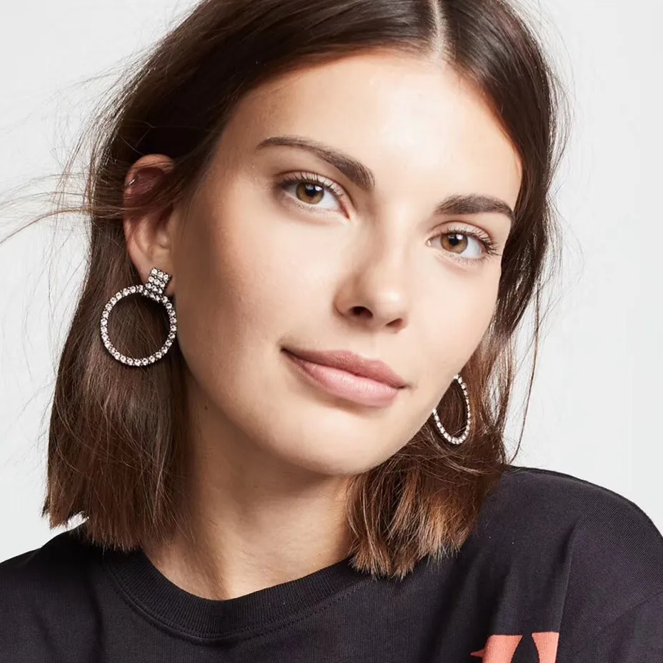 

Shiny Rhinestone Round Pendant Dangle Earrings for Women Fashion Jewelry Boho Maxi Collection Earrings Accessories
