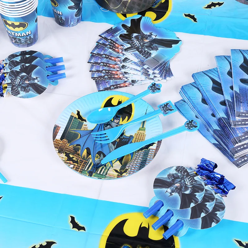 

Batman Theme Cartoon Party Tableware Plate Napkins Candy Box Popcorn Box Banner Flags Kid's Birthday Party Decorations Supplies