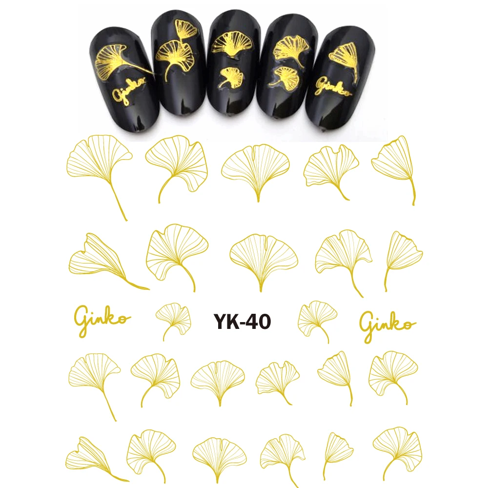 

UPRETTEGO Gold/ Silver Water Stickers Metallic Nail Decals FLOWER GINKO TRANSPARENT PETALS LEAF ORCHID LOTUS NARCISSUS YK37-42