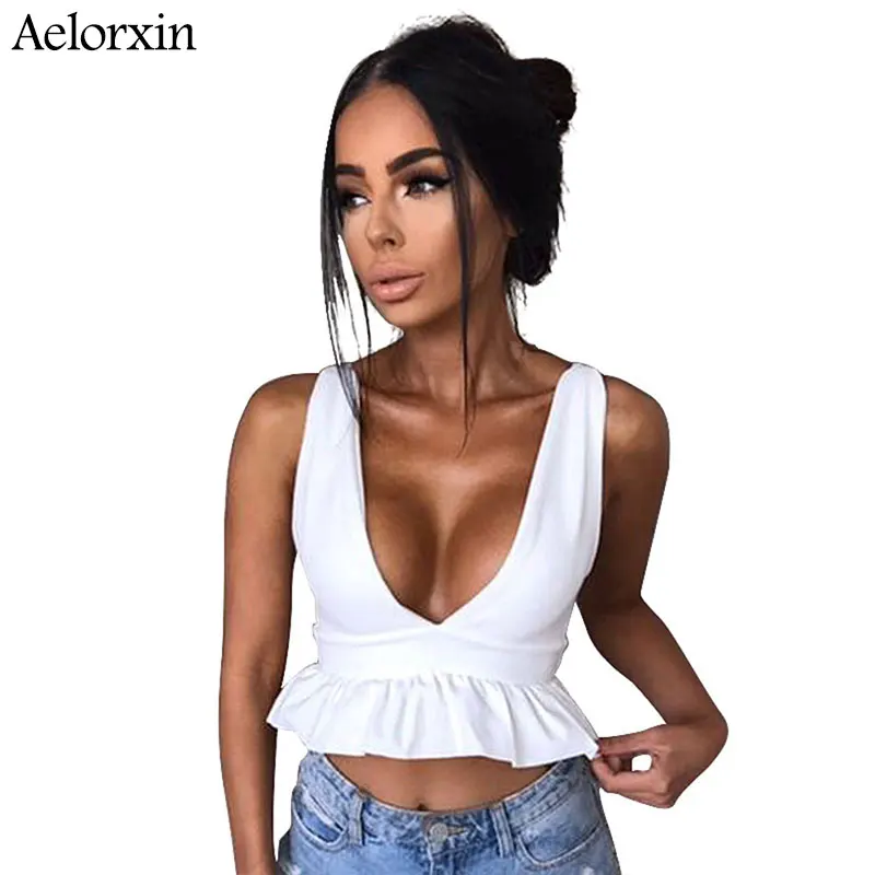 Aelorxin 2019 Autumn Crop Top White Sexy Deep V Backless Fashion Summer