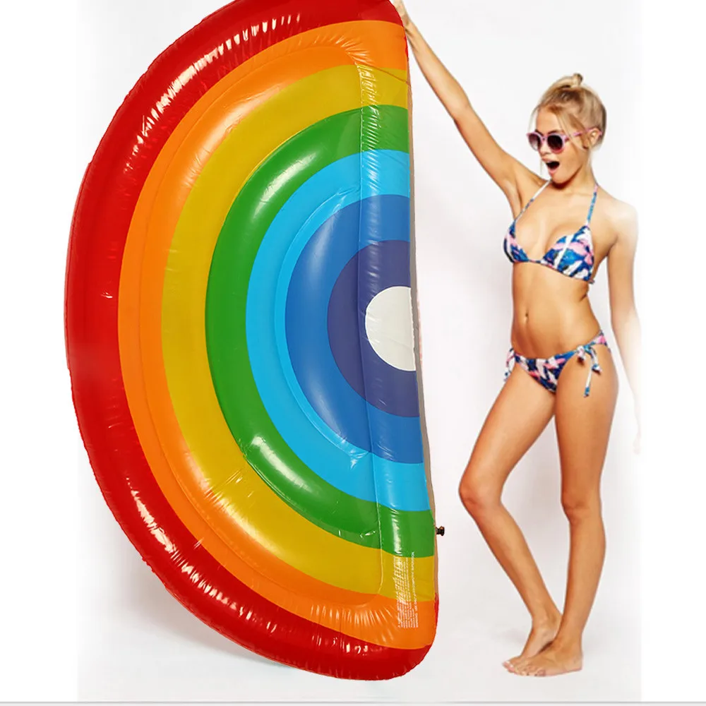 

Baby Bathing Toys Beach Party Swim Ring 70'' Giant Inflatable Rainbow Pool Float Swimming Raft Swim Ring Party Water Fun 2017