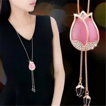 Lemon Value Fashion Charms Statement Opal Crystal Pendant Necklace Luxury Rhinestone Tassels Long Necklace Women Jewelry A016