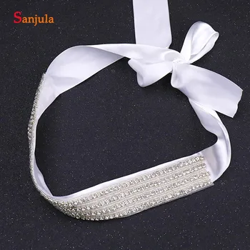 

2020 New Crystals Bridal Sashes For Wedding Dresses Elegant White Satin Bride Gown Belts brautgurtel T069