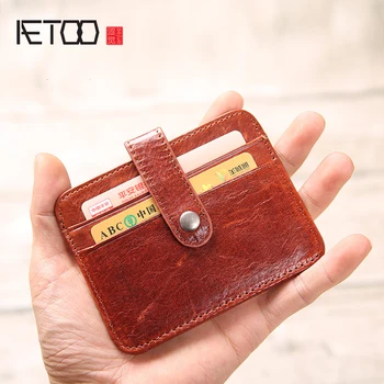 

AETOO Leather Card bag men ultra-thin simple credit card bank card men head layer cowhide Small card clip