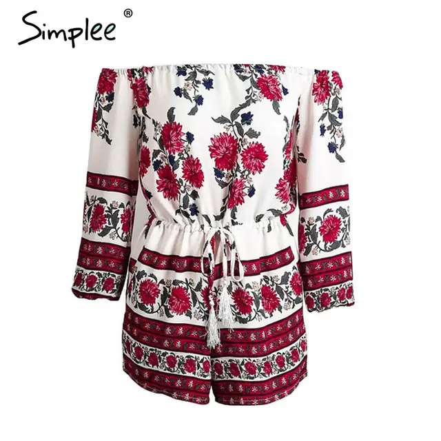 Simplee Apparel Sexy off shoulder red floral print elegant