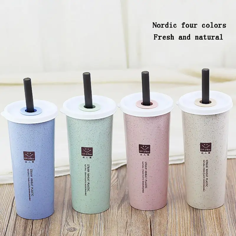 

450ml reusable straw bottle with double cover water bottle wheat straw sippy juice drinking straw Tea Beverage cup