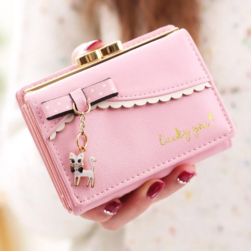 

LIANBU Fashion ladies short wallet PU leather ladies wallet coin wallet cat pendant wallet