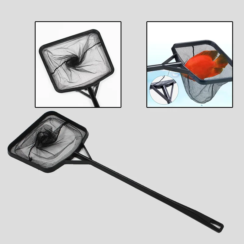 Черная портативная квадратная сачок для аквариума с длинной ручкой, рыболовная сеть, рыболовная сеть, плавающие предметы, салазки, чистящие инструменты
