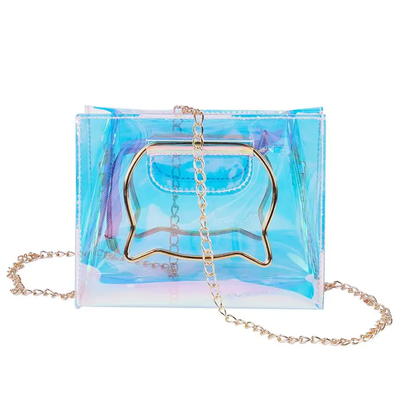 

Women Cat Handle Laser Hologram Shoulder Bag Chain Clear High Quality Jelly Messenger Bags Fashion Female Crossbody Handbags