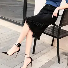 Новая мода демисезонный летняя хлопковая смесь плюс размеры Черный кисточкой прямые юбки для женщин для похудения империя эластичный sly0901