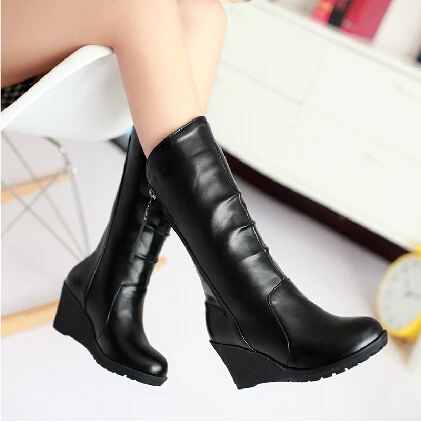black wedge boots mid calf