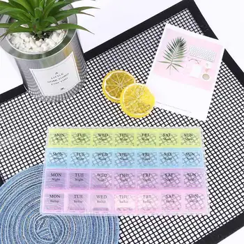 

1 pc 4 Row 28 Squares Medicine Plastic Storage Organizer Container Case Weekly 7 Days Tablet Pill Drug Box Holder Storage Tools