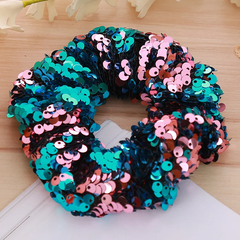 

Women Shiny Sequin Elastic Hair Band For Ponytail Holder Girls Handmade Reversible Sequin Fashion Hair Ties Hair Accessories