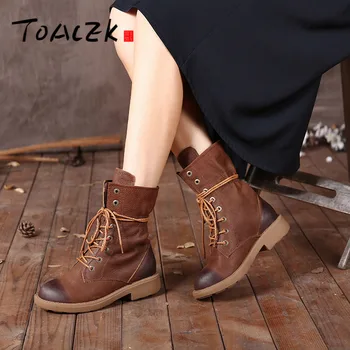 

Leather flat-bottomed retro-martin boots fur lace-up warm womens boots