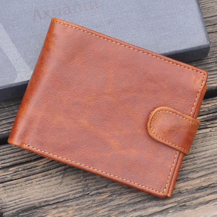 

Handmade wallet, men's short, original layer, cowhide, retro crazy horse leather, custom leather cross section wallet 5001