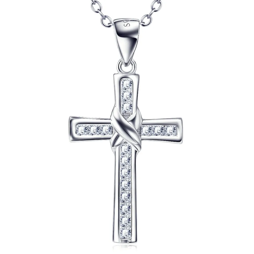 925 Sterling Silver Jewelry Cross Pendant Necklace Women Girls Party