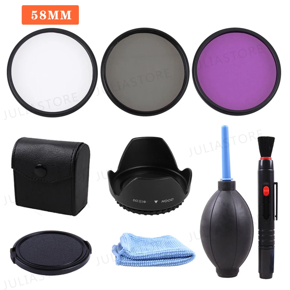 Комплект фильтров 58 мм UV CPL FLD + крышка бленды объектива для Canon Rebel T6i T5i T4i T3i 18 55