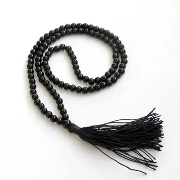 

DD 6mm 108 Black Agate Gem Beads Tibet Buddhist Prayer Mala Necklace #@