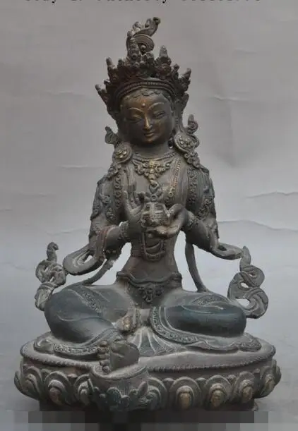 

S01259 9"tibet buddhism bronze Joss green tara Kwan-Yin Guan Yin goddess buddha statue (B0328)