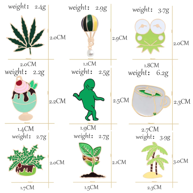 9 стилей зеленые булавки трава лист Дерево горячий воздушный шар брошь с дизайном «лягушка» мороженое значок куртки Кубок эмаль булавки броши для женщин ювелирные изделия