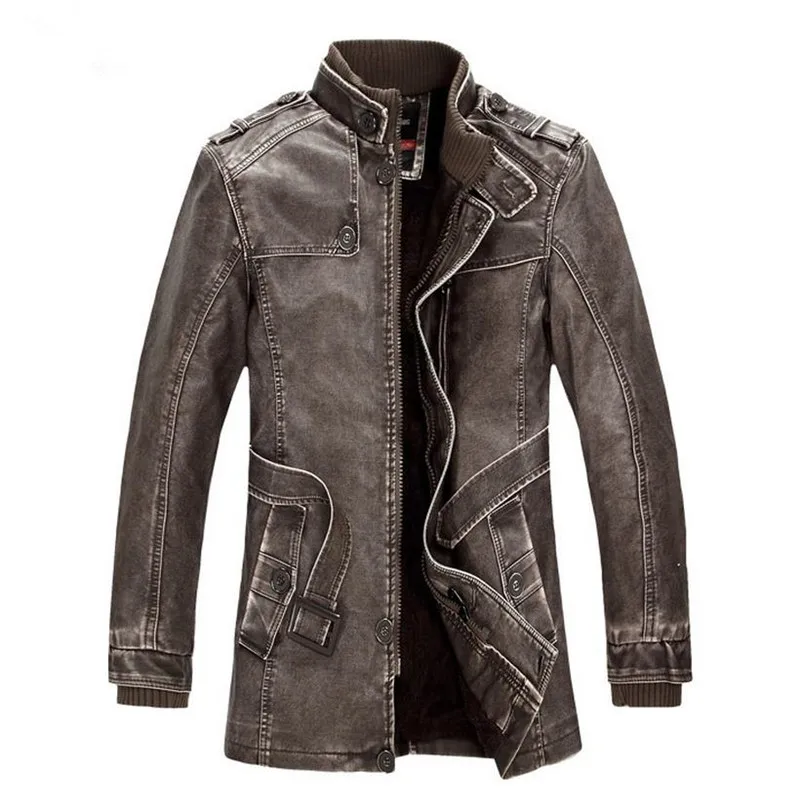 Хит, высокое качество, зимнее Мужское пальто, теплая куртка, Ретро стиль, мужская кожаная куртка, плюс бархат, мотоциклетная, ветрозащитная, искусственная кожа