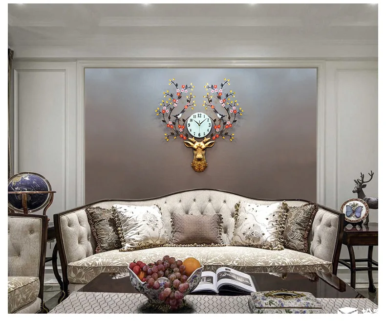 Горячая, современный дом тихий гостиная настенные часы скандинавские 3D голова оленя часы креативные Reloj De Pared модные декоративные кварцевые часы