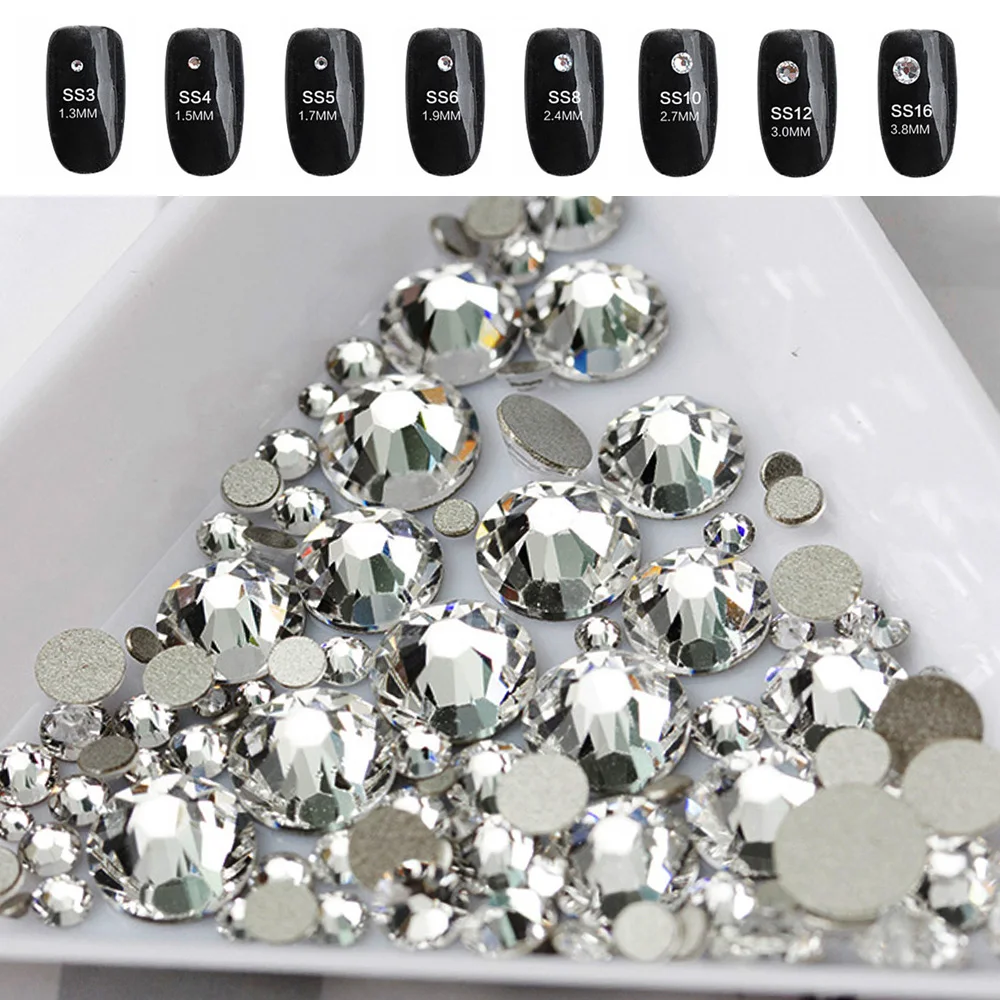 Mix Size 1440pc 2000NoHF Crystal Flat Back Non Hotfix Glitter Nail