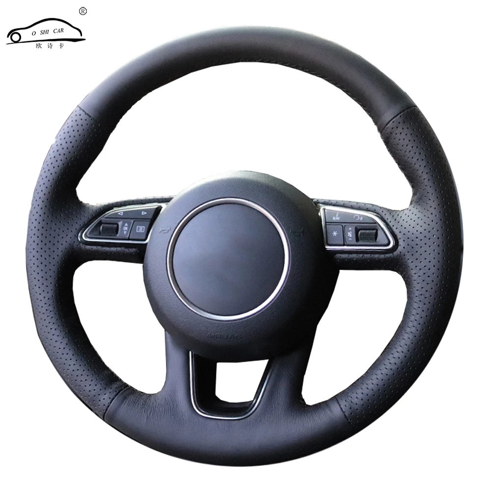 Genuine Leather car steering wheel Cover for Audi Q3 Q5 2013 2014 2015
