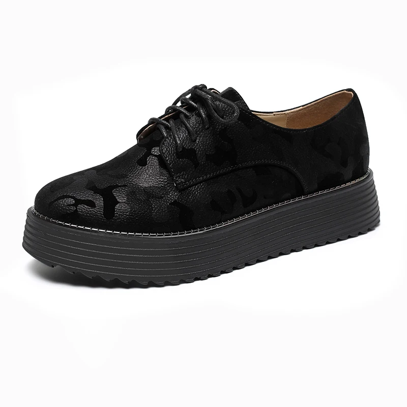 AIMEIGAO Spring Autumn Lace-up Flat Platform Shoes Thick Bottom Women Casual Shoes British Style Women Brogue Shoes