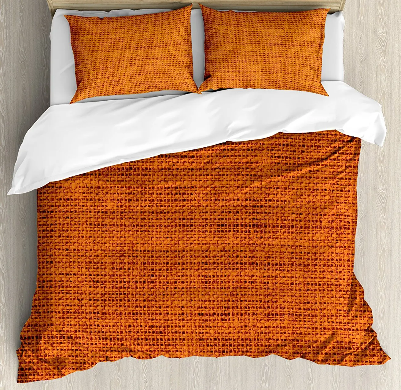 Burnt Orange Duvet Cover Set Rough Texture Close Up Thick Fabric