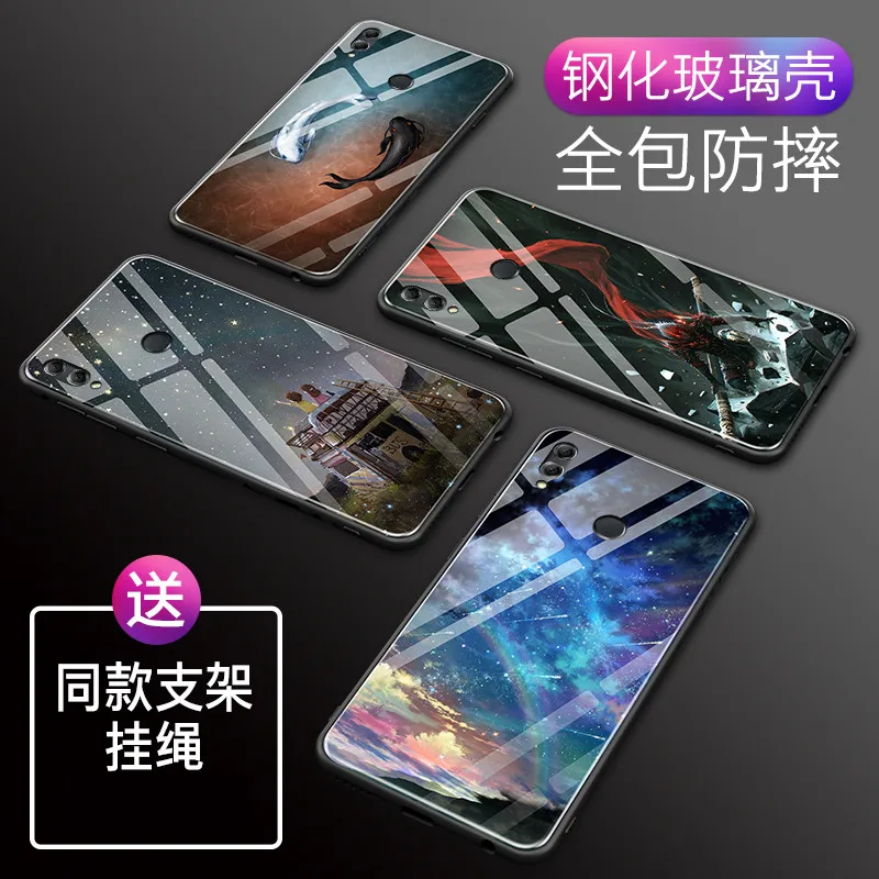 Fundas Huawei honor 8X Gradient Tempered Glass Case for coque Cover case Silicone Shell |