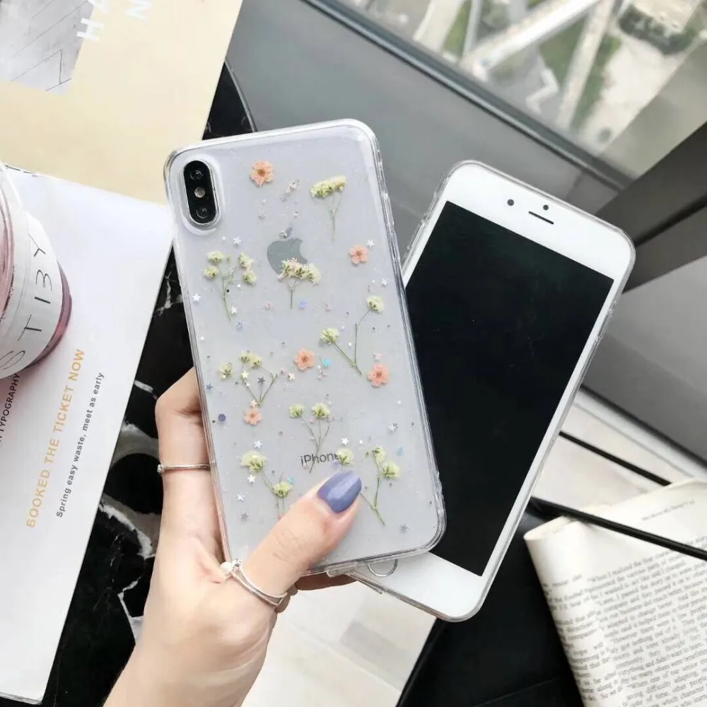 Летний свежий 3D милый чехол с настоящим цветком для Iphone 8 7 6 6s Plus Xs Max мягкий