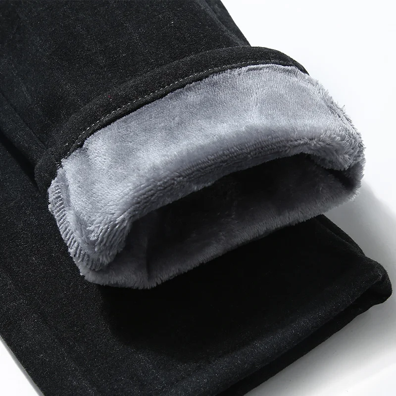 Брендовые мужские Зимние флисовые утепленные повседневные штаны, мужские деловые прямые эластичные плотные клетчатые хлопковые серые брюки для мужчин