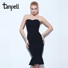 Tanpell strapless 칵테일 드레스 검은 민소매 무릎 길이 인어 가운 여성 모래 시계 정식 짧은 칵테일 드레스