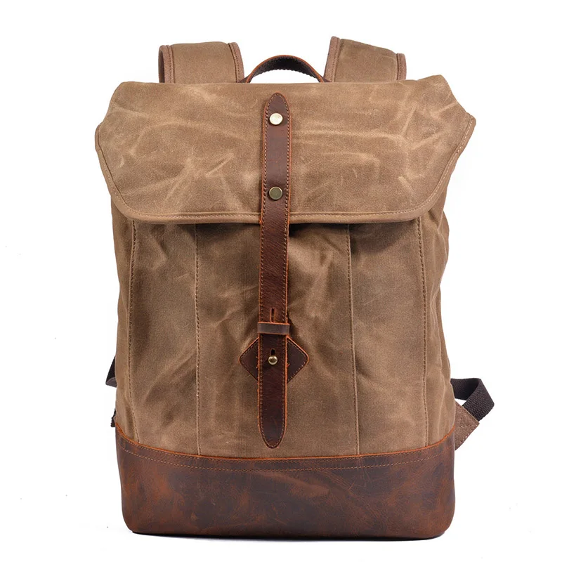 

New Men's Waterproof Shoulder Pack Hard Wax Canvas Computer Bag Undergraduate Anti-theft Backpack Outdoor Mountaineering Bag
