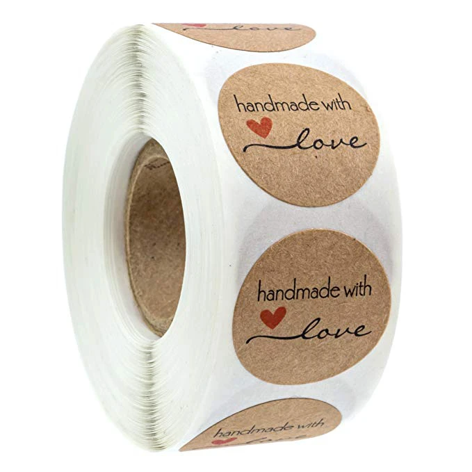 

500pcs Round "Handmade with Love" Stickers Seal Labels Roll Sticker for Package Decorate Handmade Sticker Homeliving Supplies