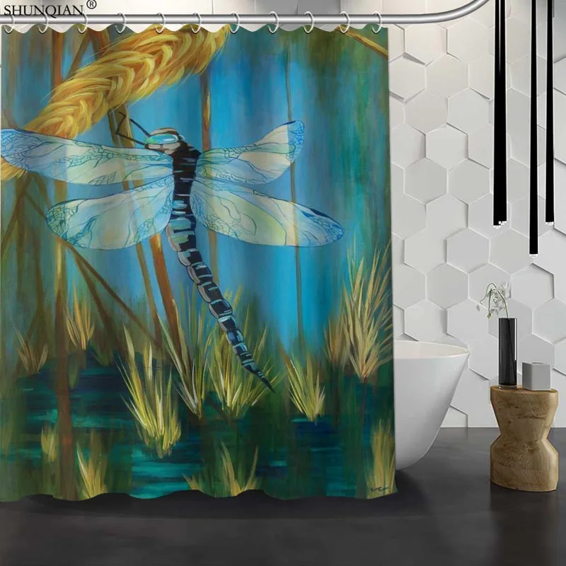 New Dragonfly Paint Custom Shower Curtain Waterproof Fabric Bath