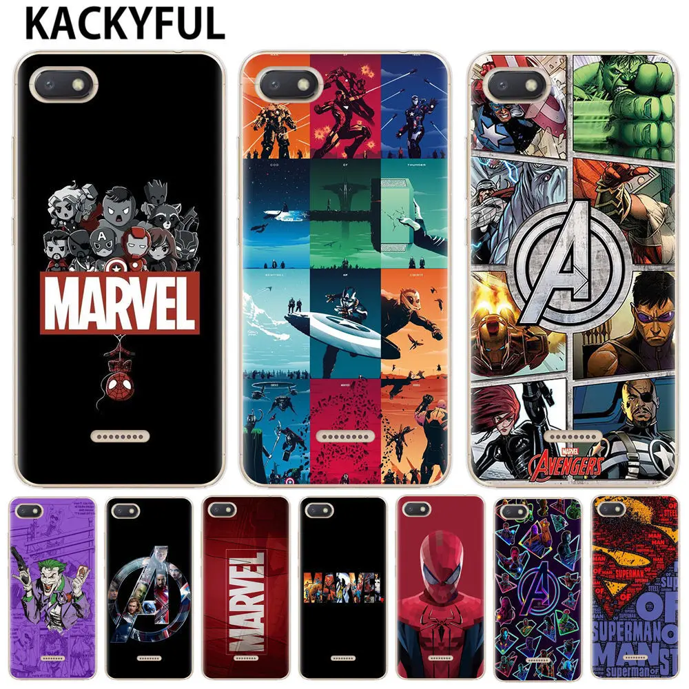 

Case For Xiaomi Redmi 4A 4X 5 Plus 5A Note 4/4X 5Pro 6 6A Pro Marvel Avengers Heros Comics Cover for Xiaomi mi A1 A2 5X 6X Case