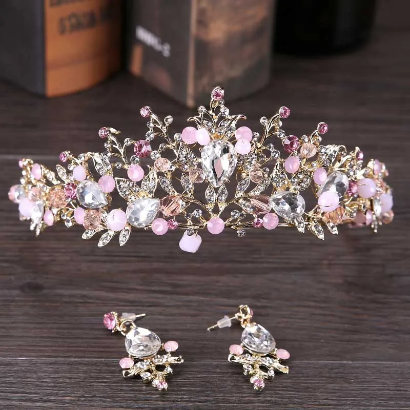 Buy Handmade Gold Tiaras for Wedding Pink Crystal