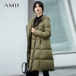 Amii женский 2018 зимний Асимметричный 90% белый пуховик с капюшоном Женская Модная легкая куртка пальто