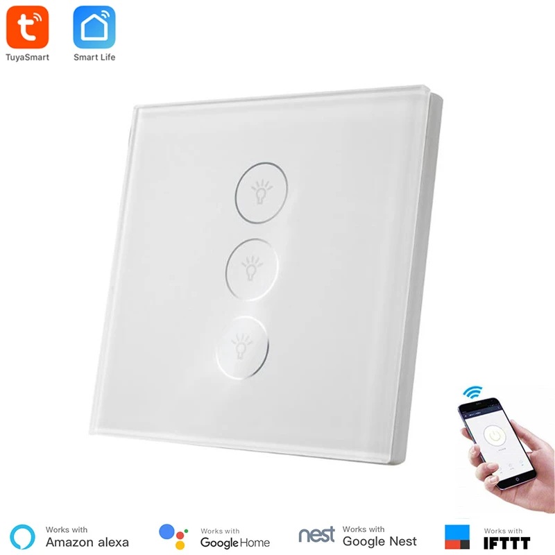 Tuya Smart Domotica WiFi переключатель 1-3 банды ЕС стандартный тип 86 умный настенный сенсорный светильник, роскошная стеклянная Сенсорная панель Alexa Google - Комплект: EU 3 gang