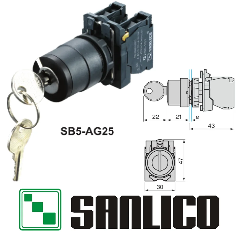 

waterproof key lock switch selector switch rotary switch knob switch two or three position SB5(LA68S XB5)-AG25