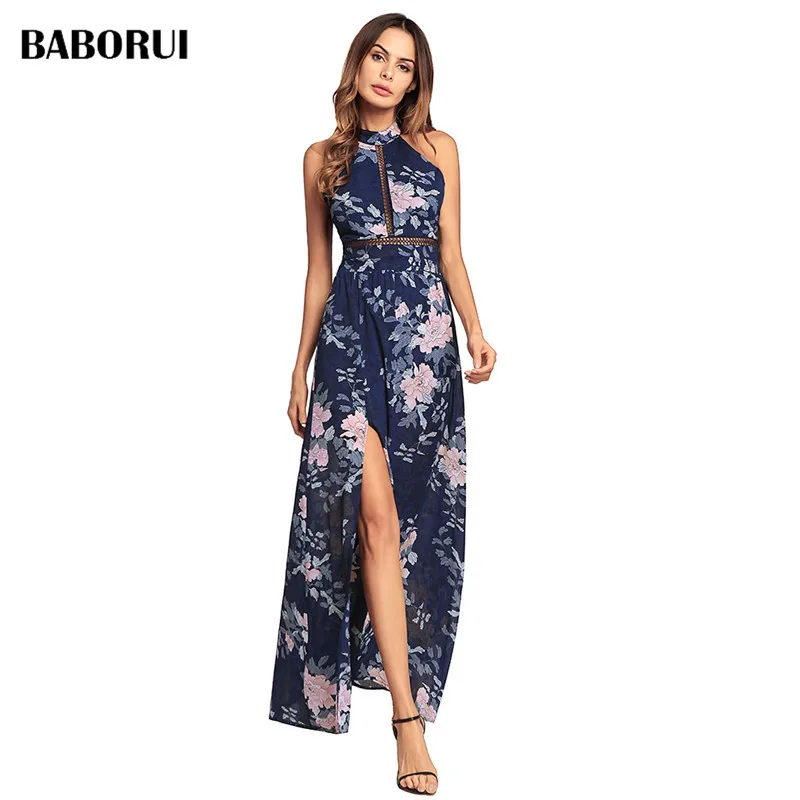 Baborui Fashion Print Floral Halter font b Dress b font Chic Sexy Retro Bustier font b