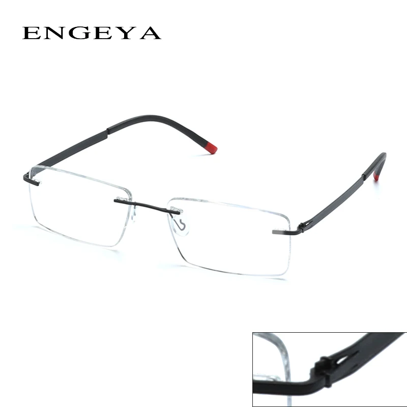 ENGEYA Retro Optical Clear Lens Rimless Glasses Frame Myopia Computer Eyeglasses Men
