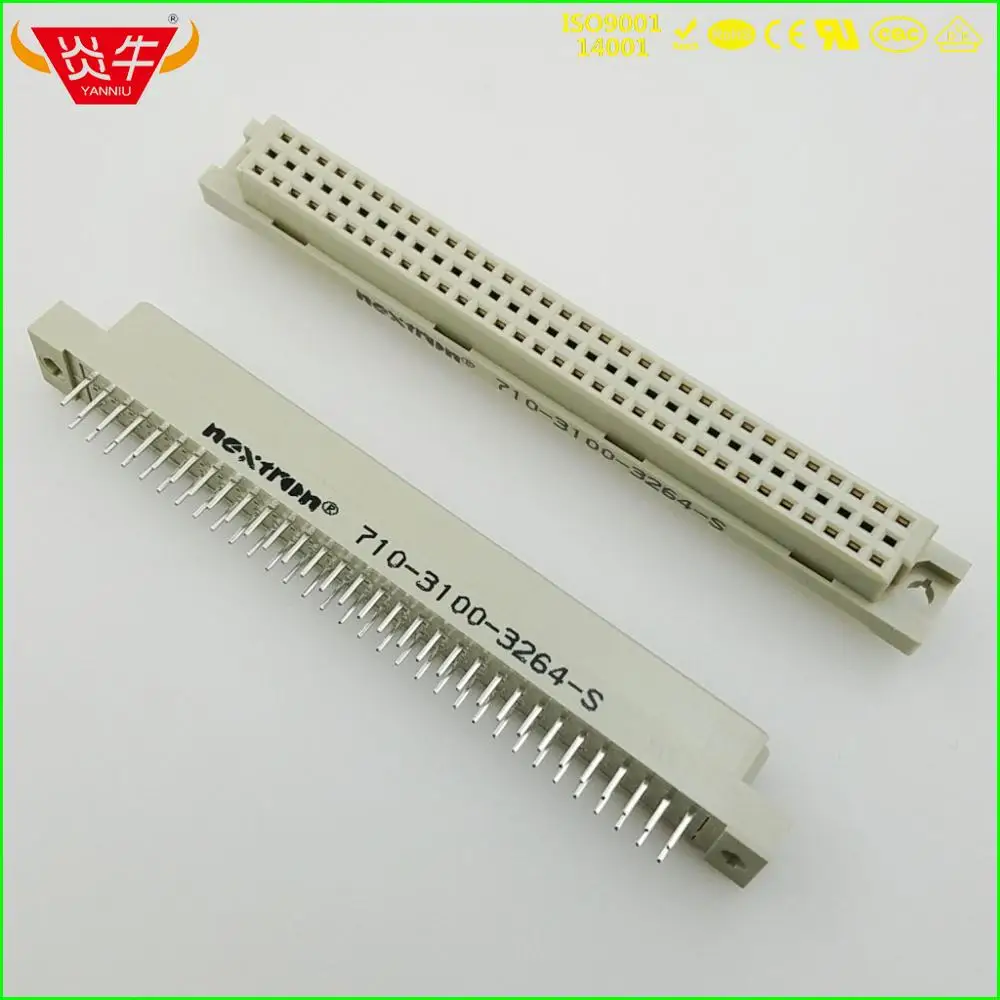 50Pcs 364 DIN41612 DIN CONNECTOR 710-3100-3264-S 2*32P 64PIN FEMALE STRAIGHT PINS EUROPEAN SOCKET 9001-12641COOA NEXTRON