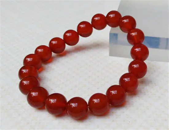 

Hot sell ->@@ New Bright RED 100% Natural Ice Red Agate Chalcedony 19 Beads Bracelet 10.5mm NEW -Top quality free shipping